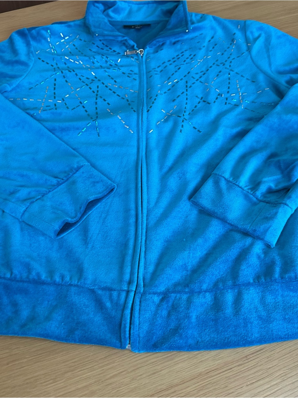 Kaktus Teal Velour Beaded Zip-Up Sweatshirt